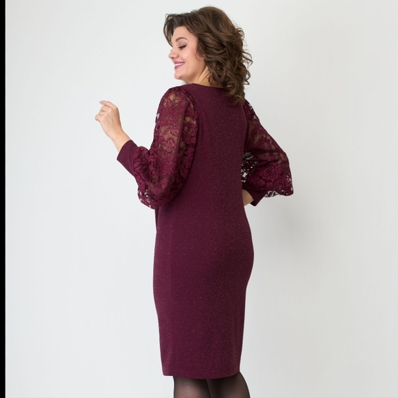 Lace Sleeve Ribbed Midi Dress Size XL - Wine Fall / winter plus size - Picture 4 of 16
